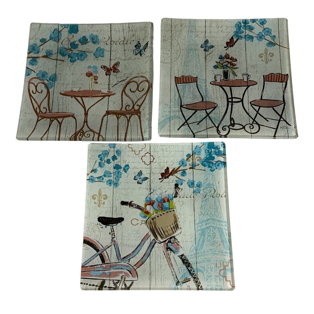 Prima Design Set of 3 Glass Trinket Dishes Plates Primary Colors Blue & Brown